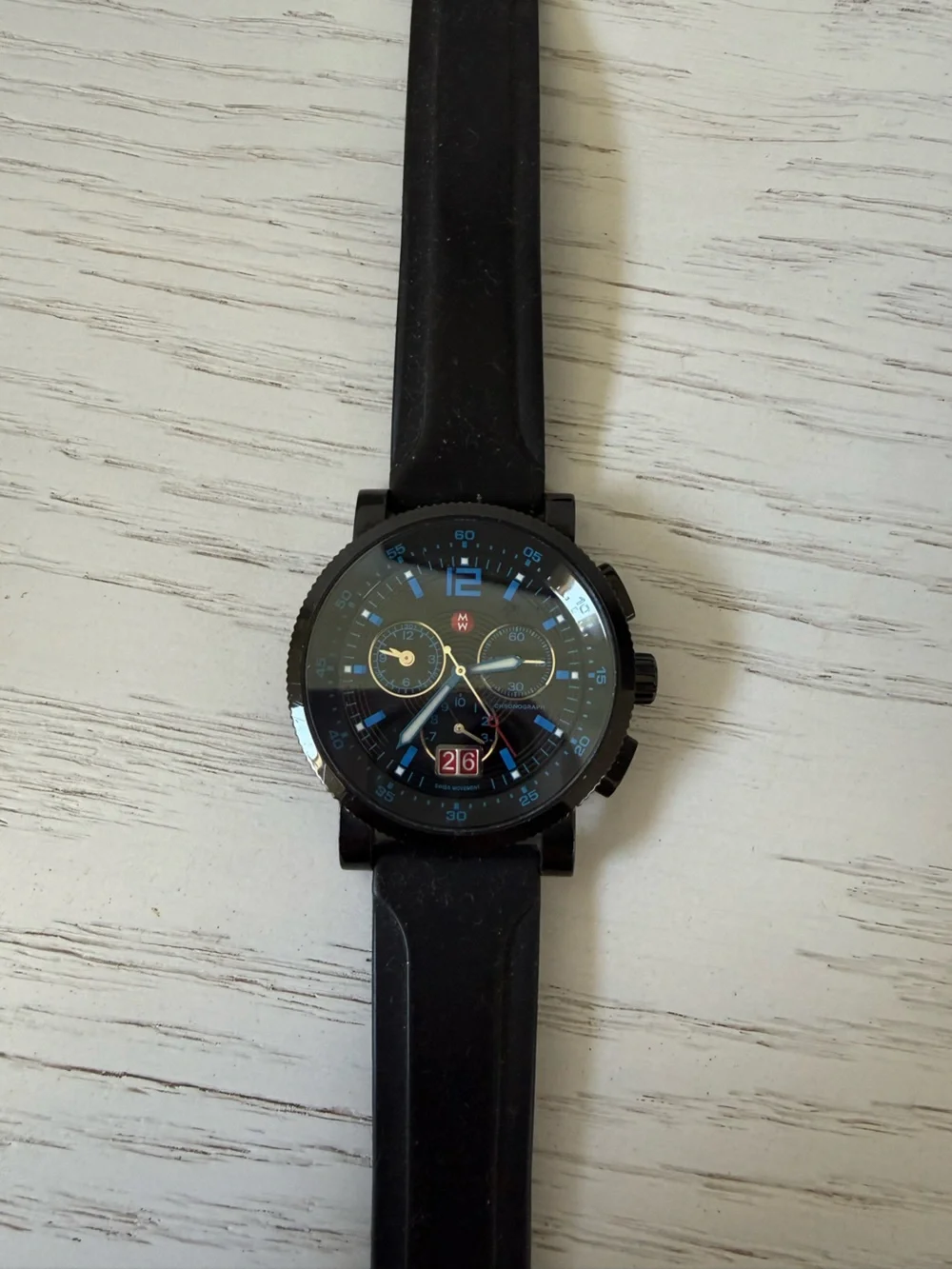 Michele Black Watch with Blue Accents